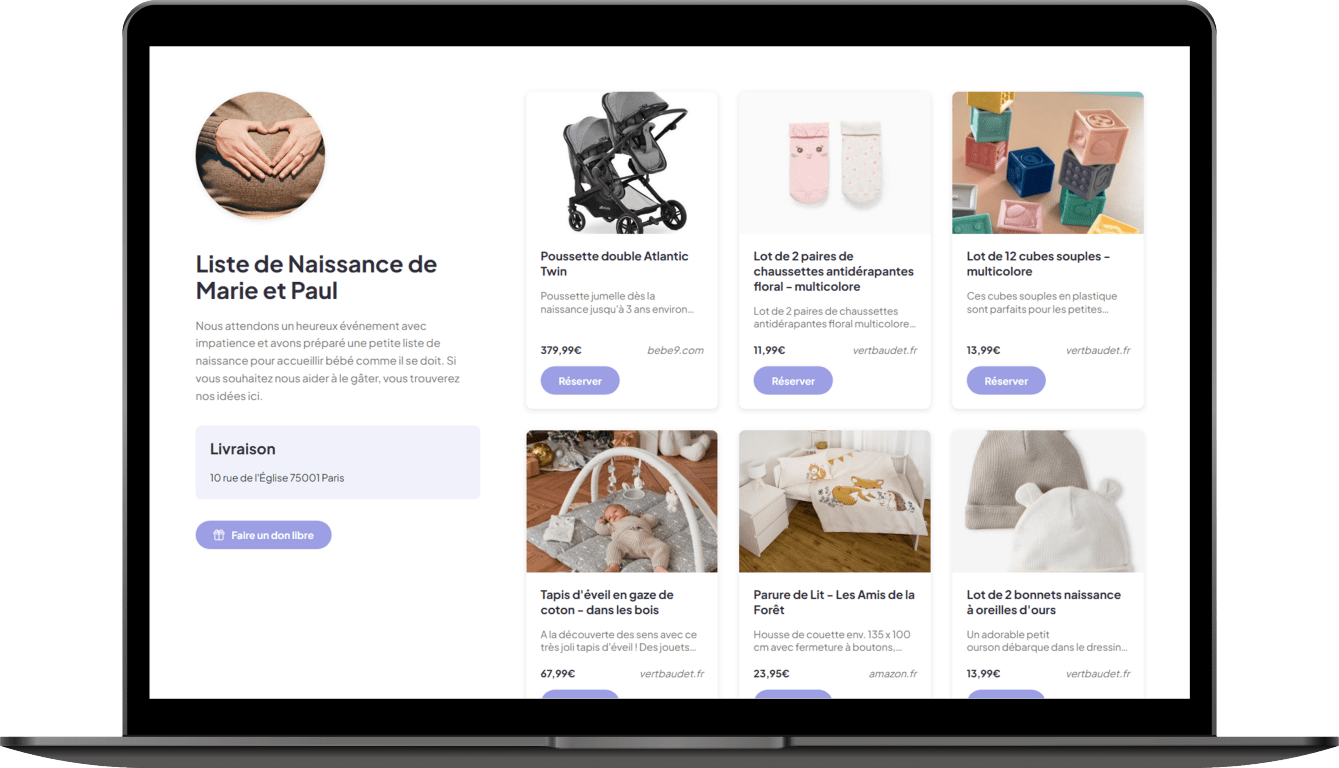 Une liste de naissance sur ordinateur